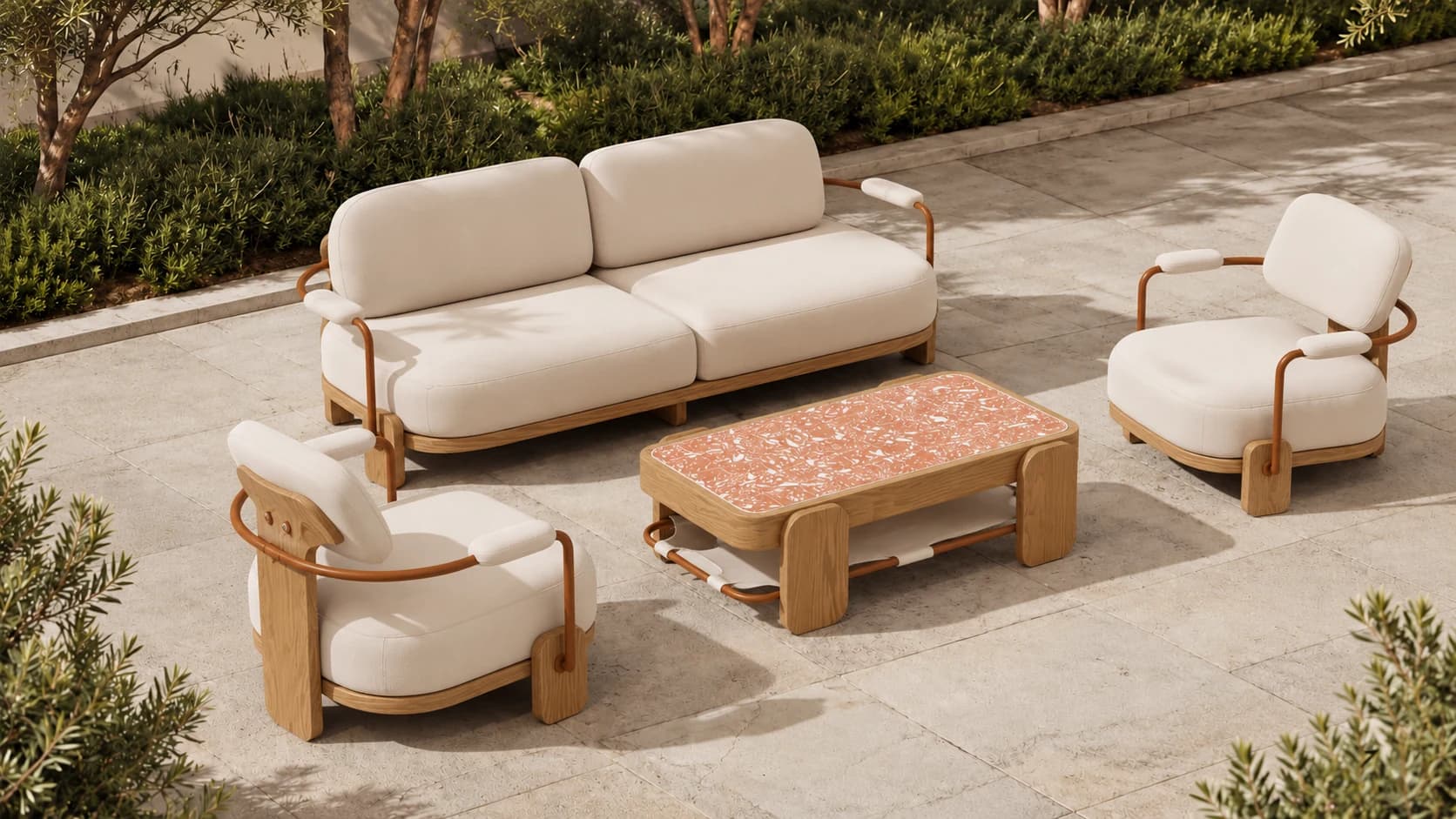 Cabana cream outdoor sofa and armchairs around a coffee table
